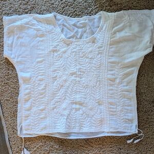 All white cotton embroidered Mexican blouse
